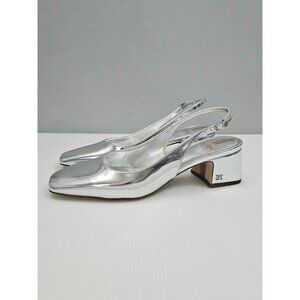Sam Edelman Terra Slingback Pump Women 8.5 Metallic Silver Block Heel Square Toe